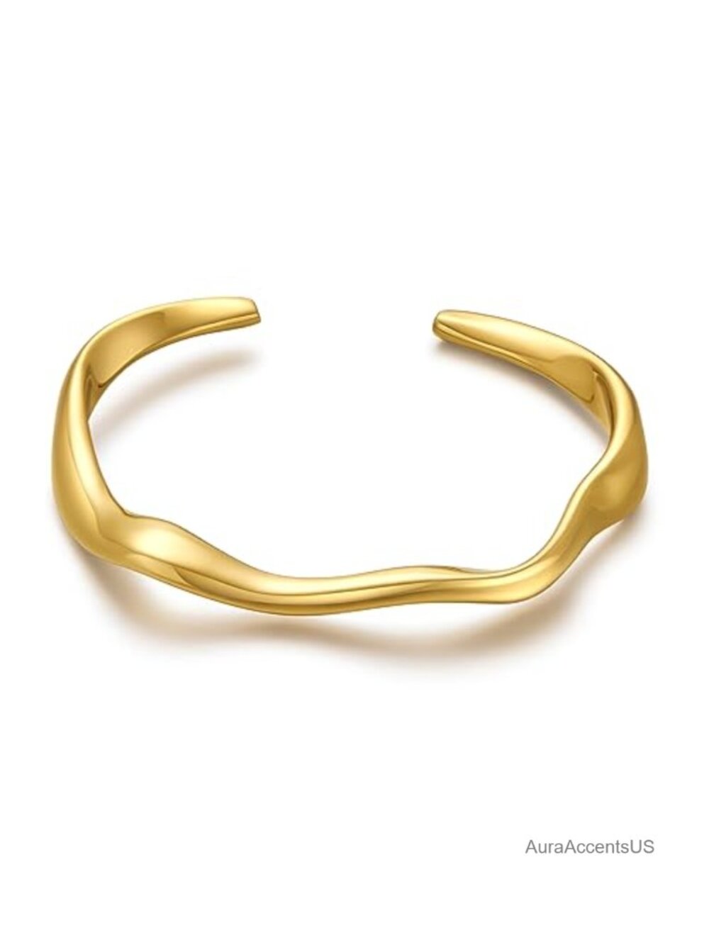 Gold Plated Cuff Bracelet Adjustable Stackable Wave Bangle